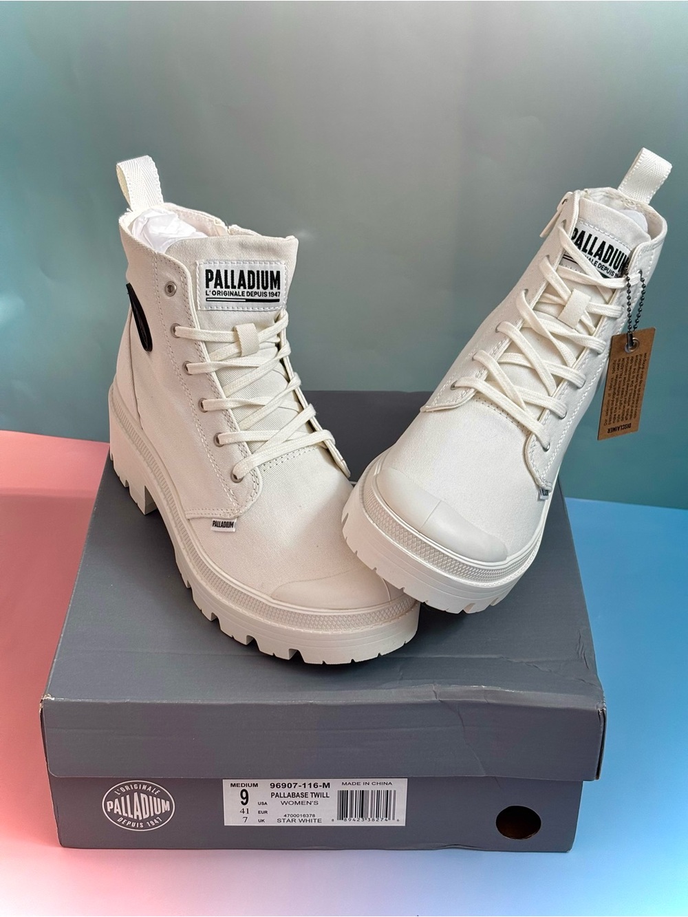 Palladium Women's Off-White Lace-Up Canvas Boots